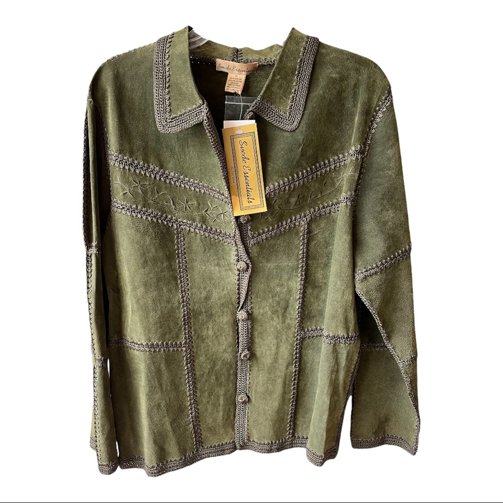 Nwt Suede Essentials Olive Patchwork Jacket Size M - image 1